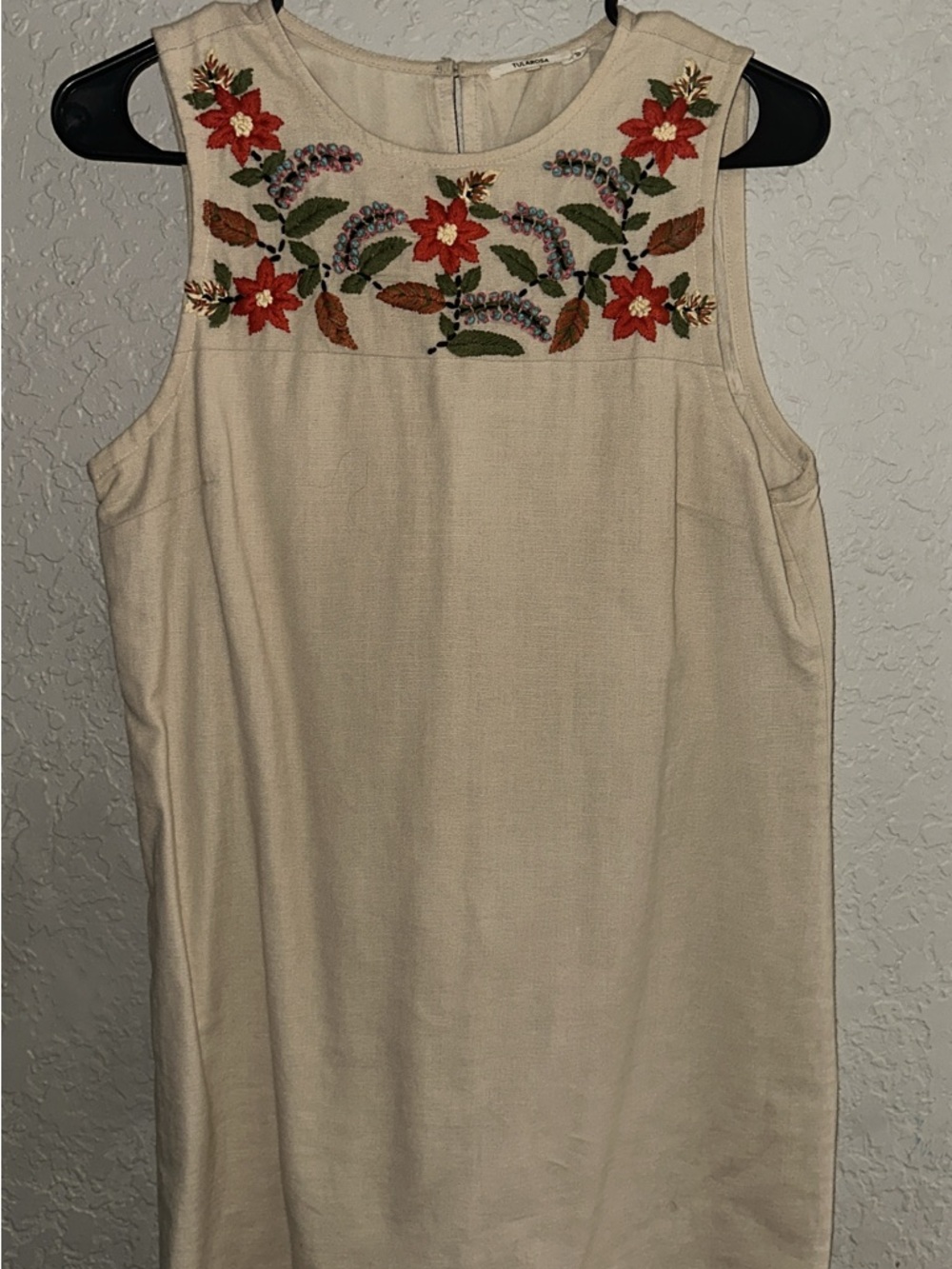 Tularosa Cream Mini Dress with Red Floral Embroidery
